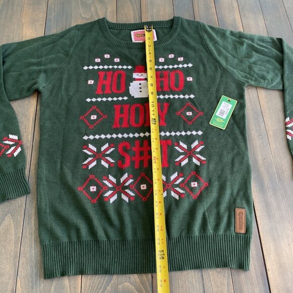 Tipsy Elves Sweater Green Ho Ho Holy S#!T Christmas Party Mens Medium (P8) - Picture 7 of 9